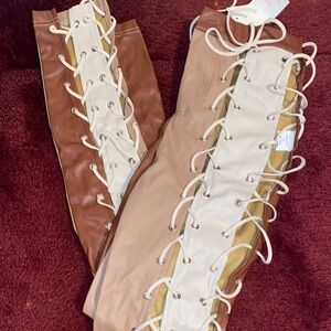 Hot & Delicious Brown and Cream Lace-Up Pants
